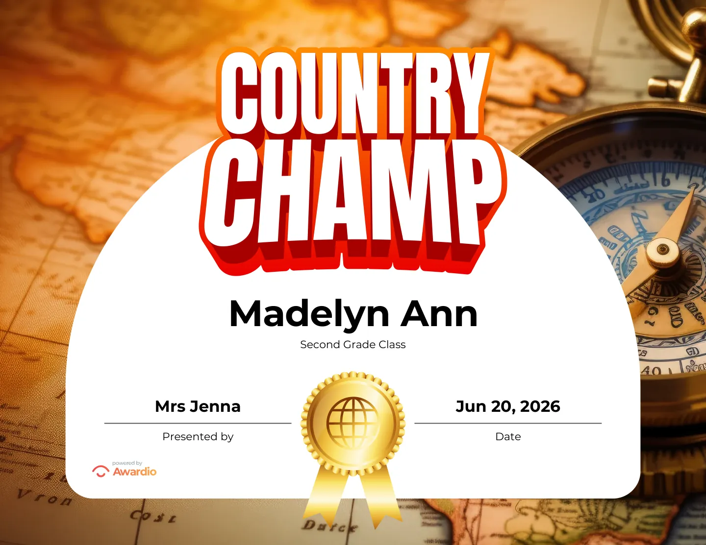 Editable Geography award certificate