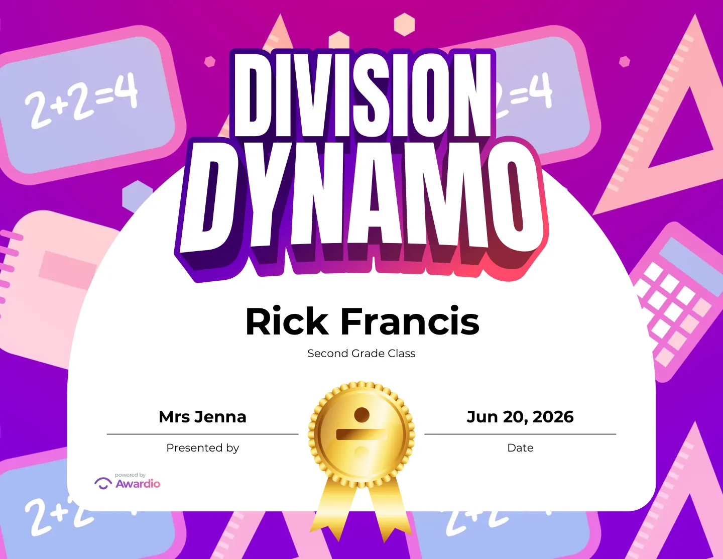 Math certificate you can print or send