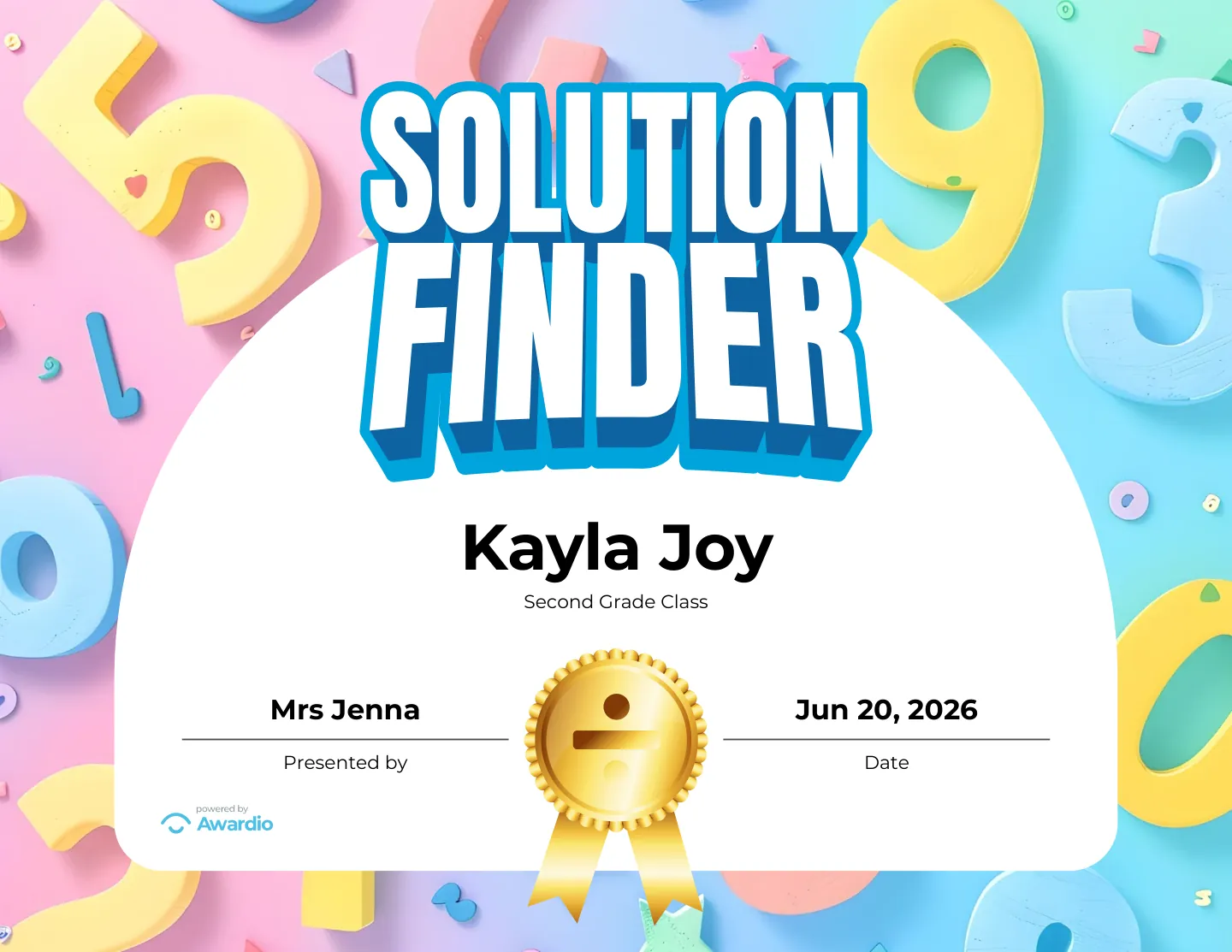 Customizable Math certificate for students
