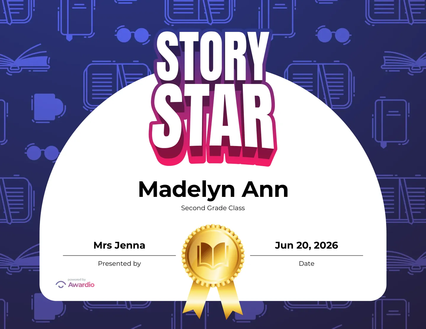 Editable Reading award certificate