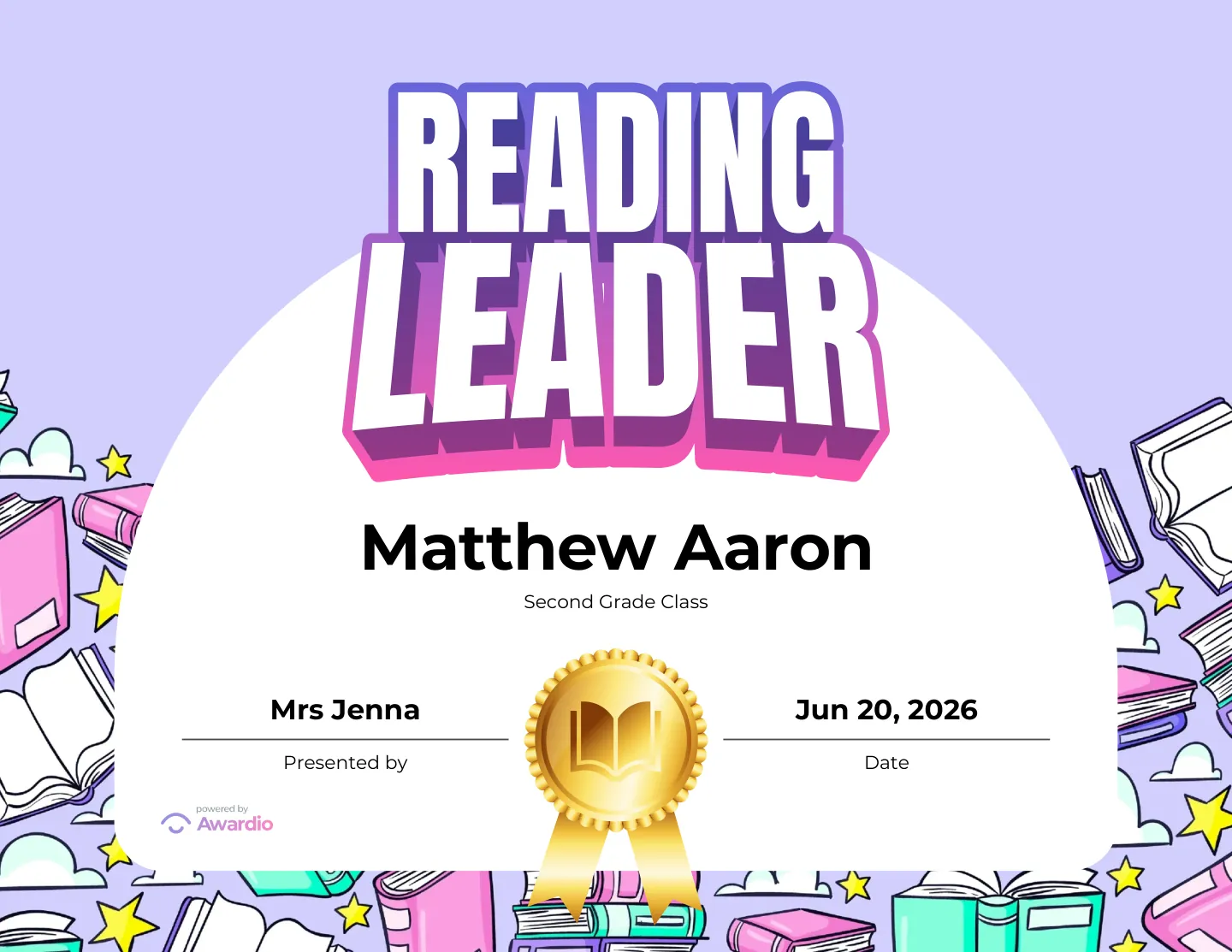 Digital Reading award certificate example