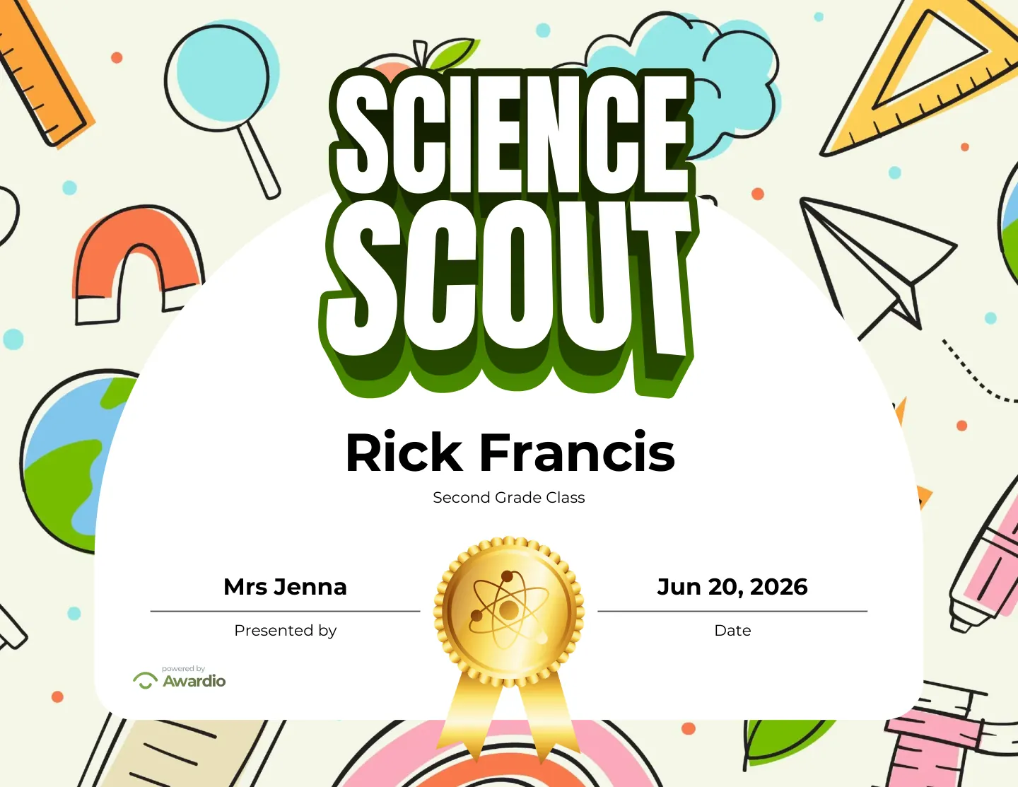 Science certificate you can print or send