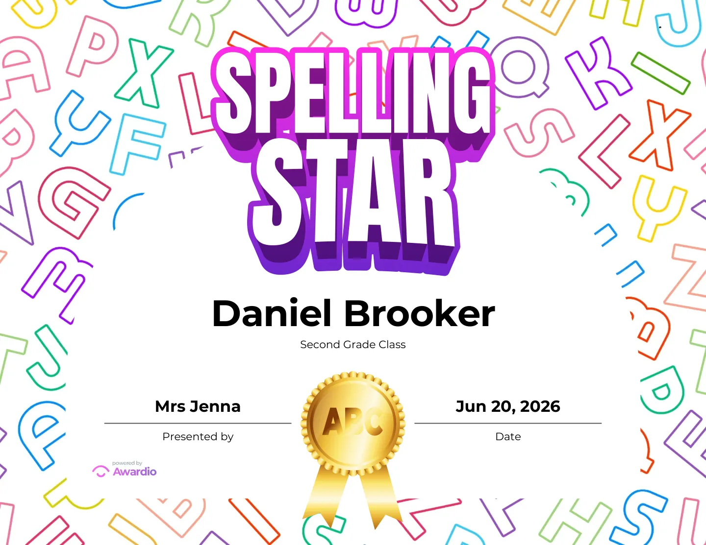 Printable Spelling award for kids