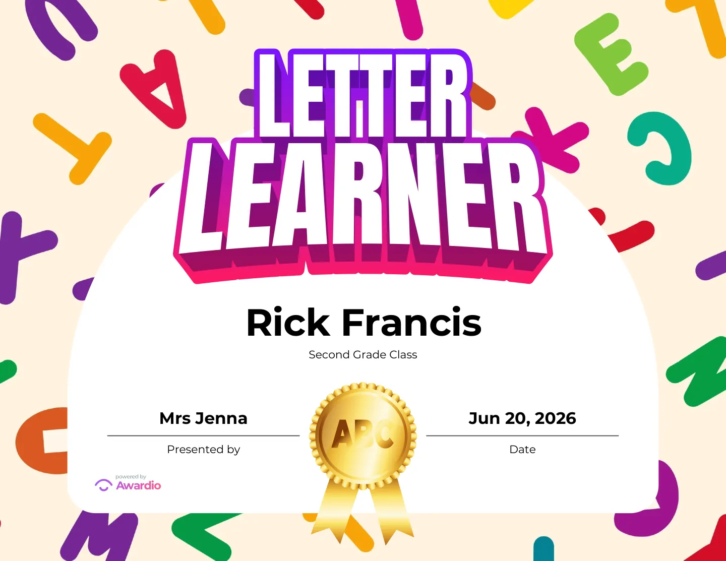 Spelling certificate you can print or send