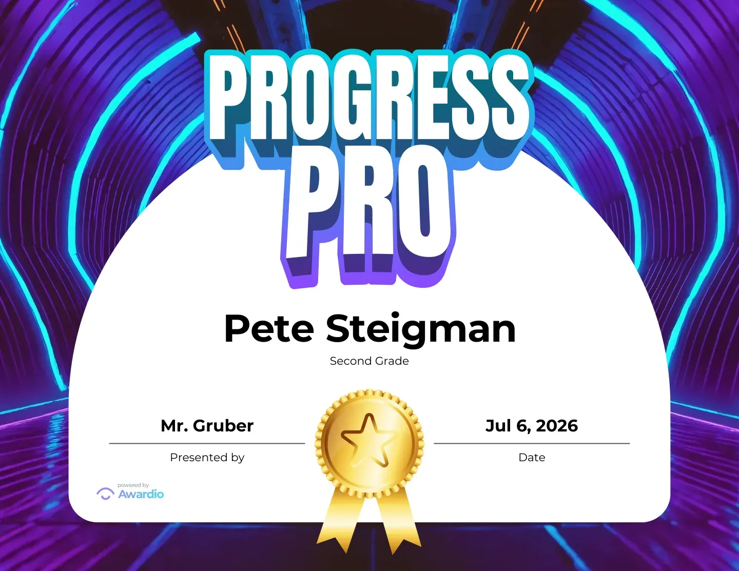 Progress Pro student improvement certificate, printable template