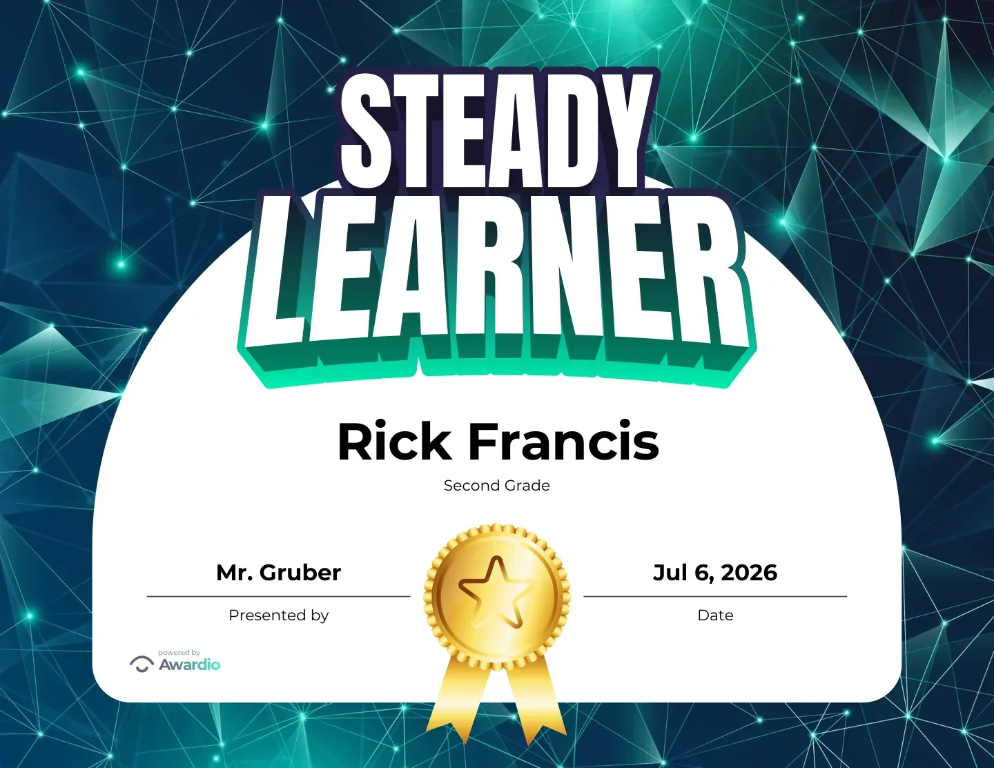 Steady Learner improvement certificate on a green geometric design