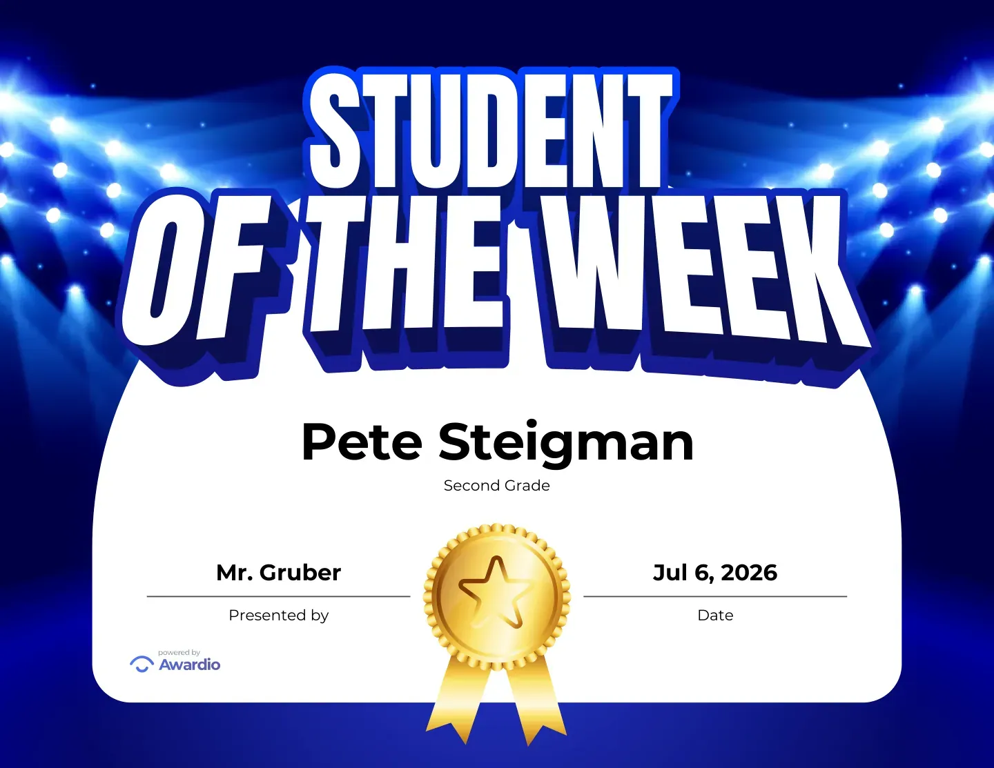 Student of the Week printable award certificate for the classroom