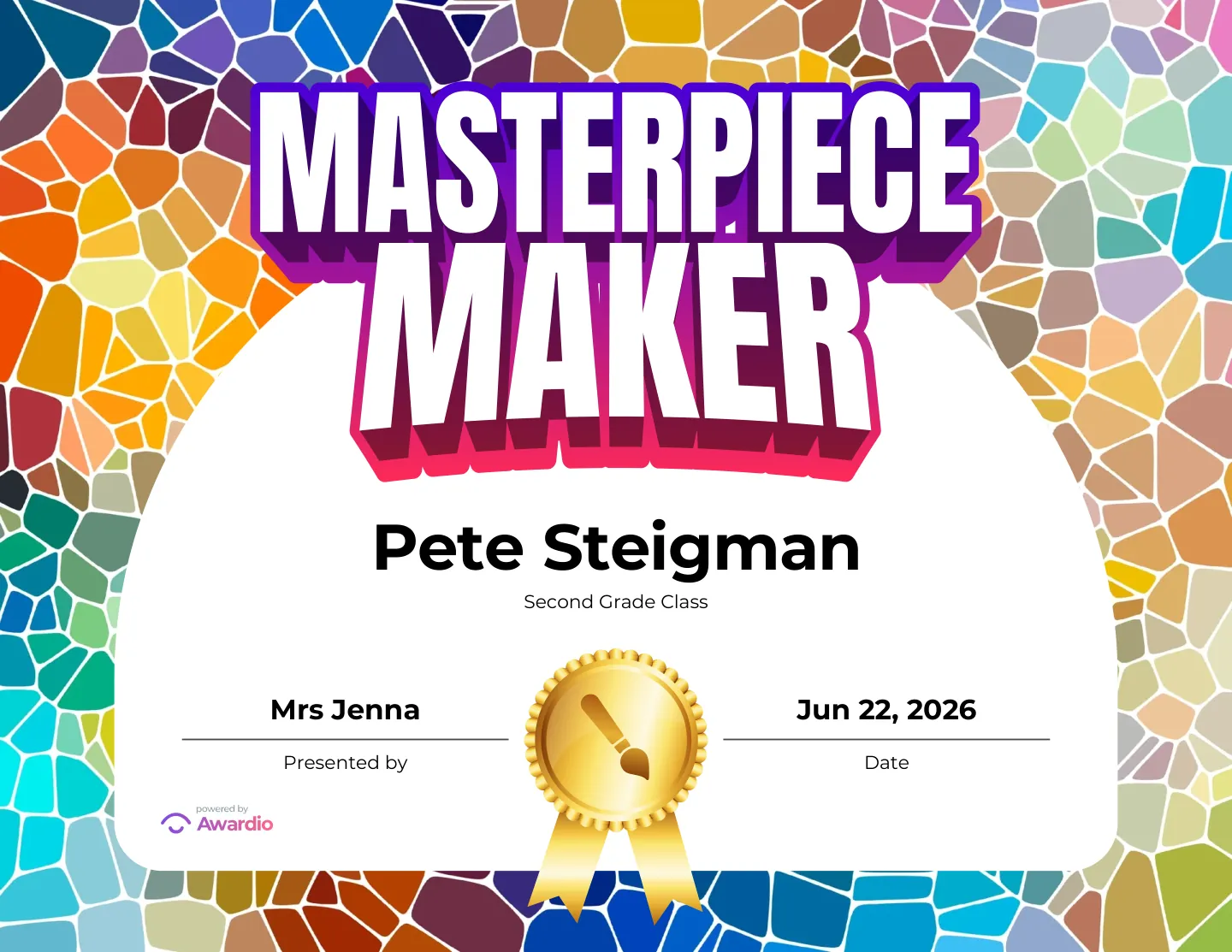 Arts and Crafts award template for teachers