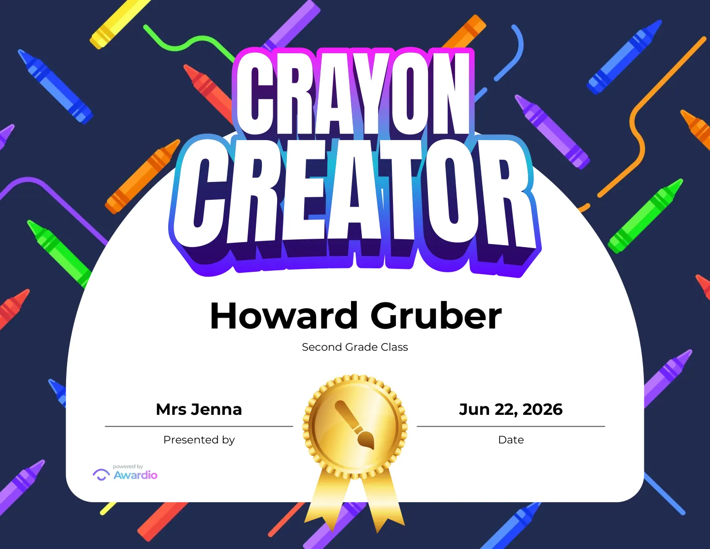 Arts and Crafts certificate for the classroom