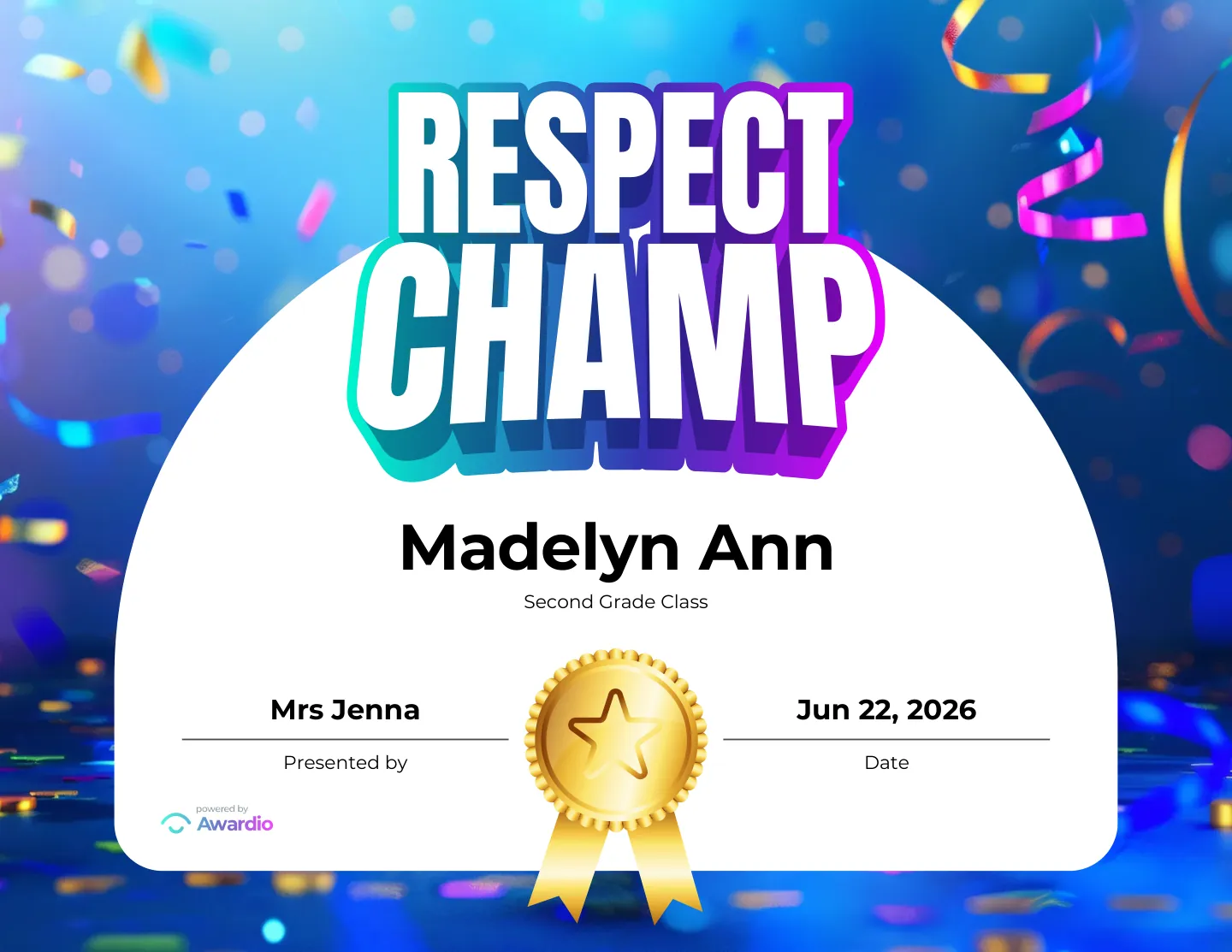 Editable Behavior award certificate