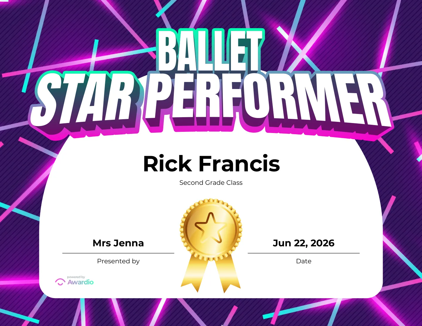 Dance certificate you can print or send