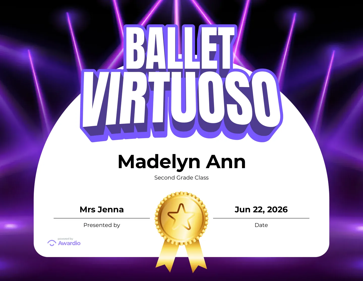 Editable Dance award certificate