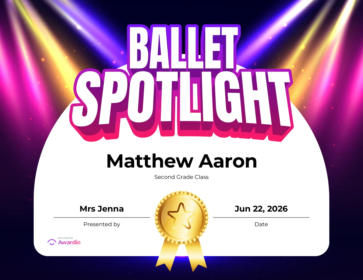 Digital Dance award certificate example