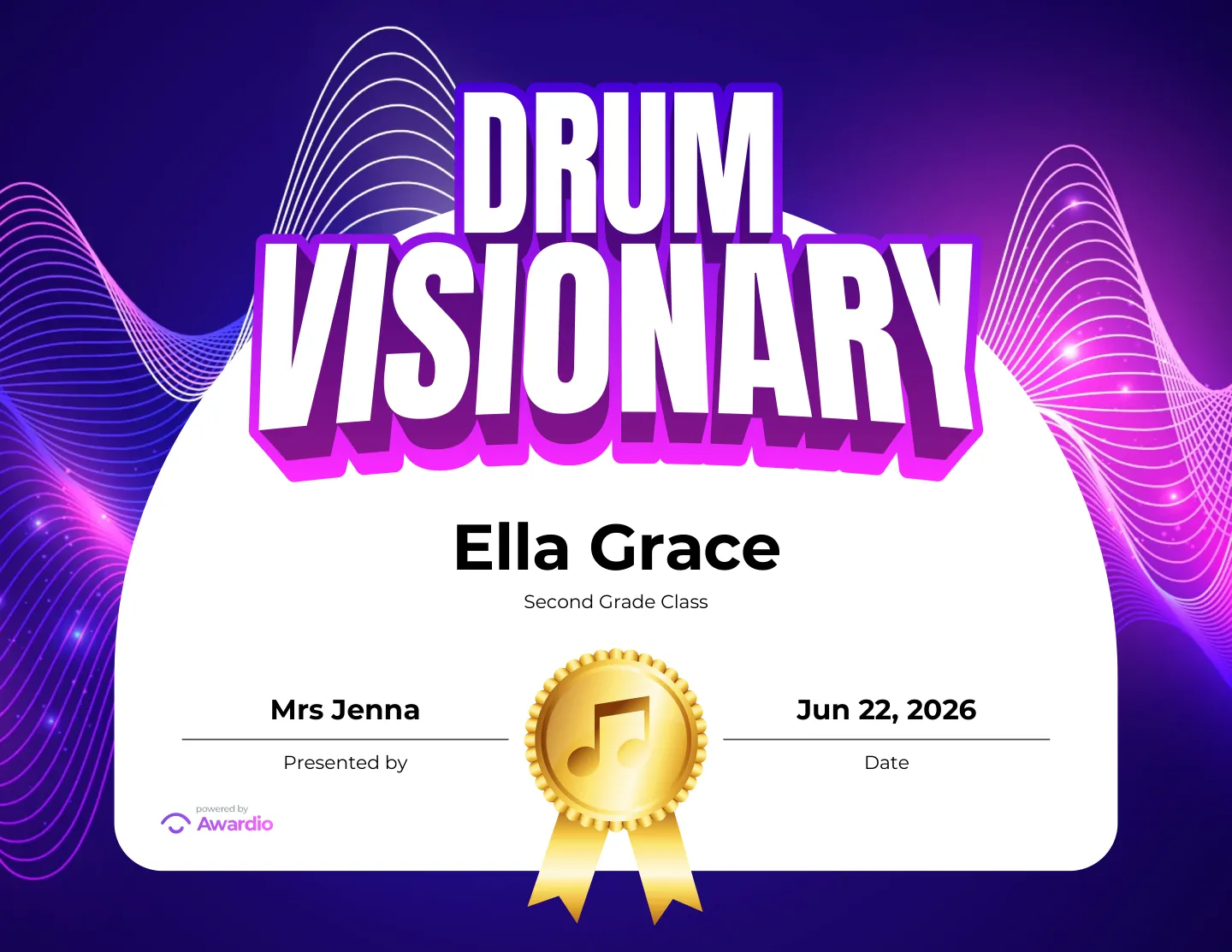 Drums recognition award template
