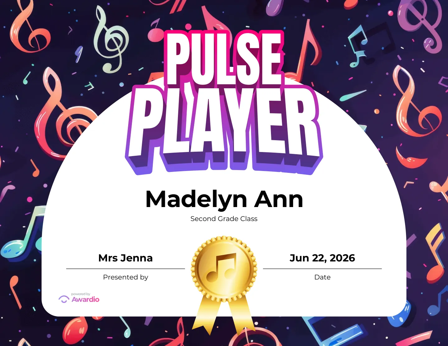 Editable Drums award certificate