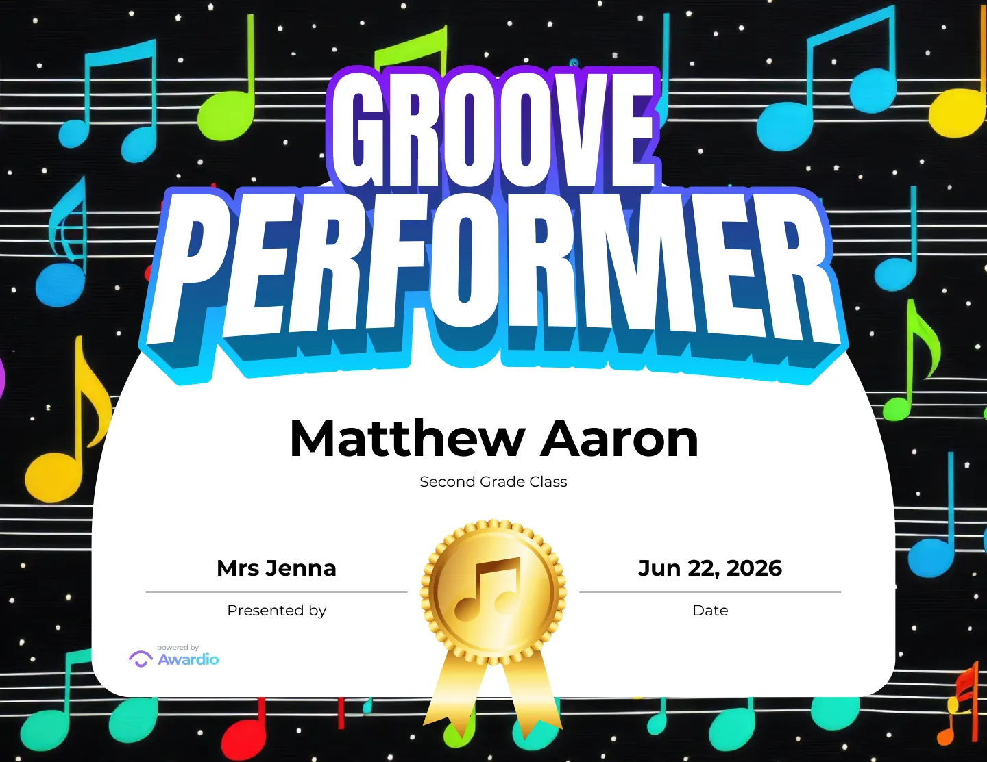 Digital Drums award certificate example
