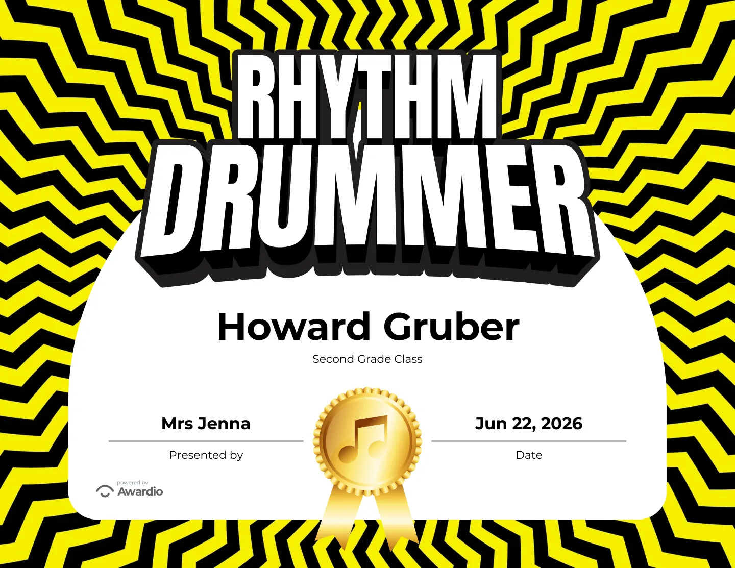 Drums certificate for the classroom