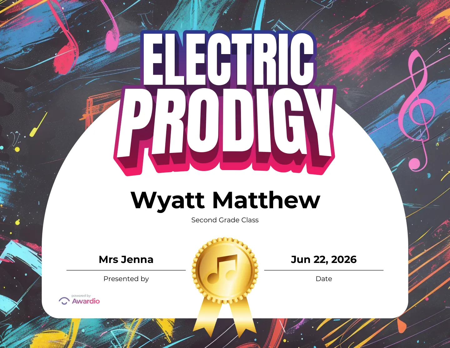 Printable Music award certificate