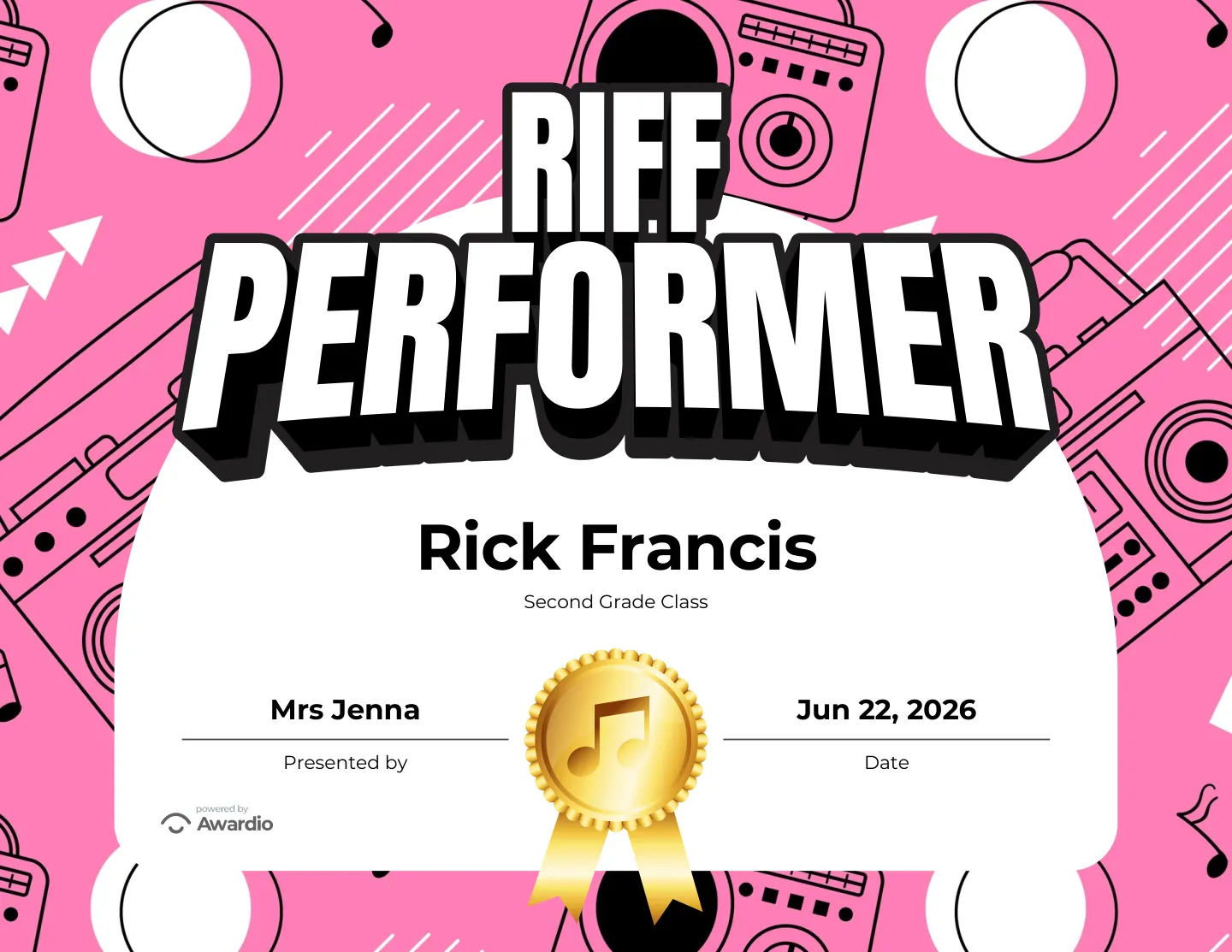 Electric Guitar certificate you can print or send
