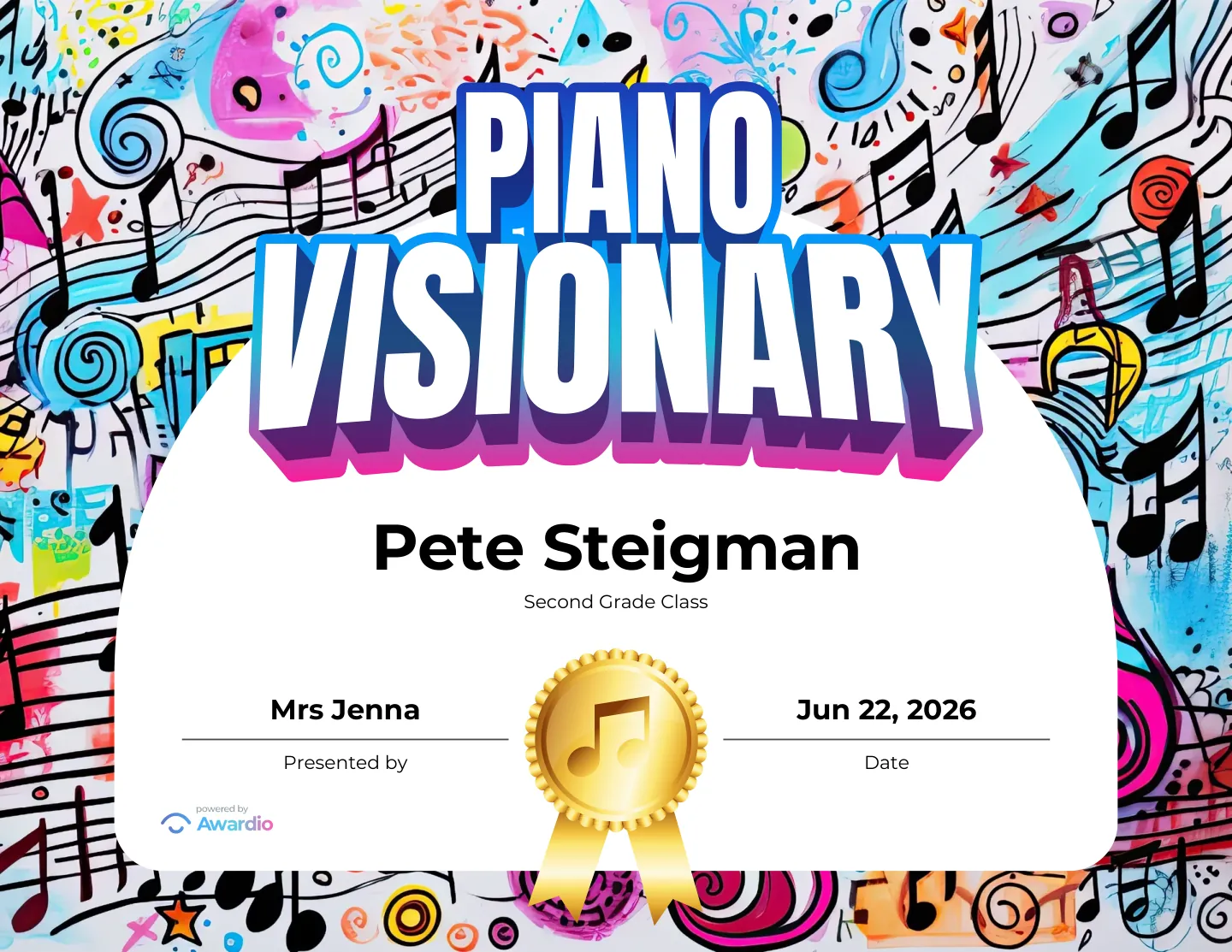 Editable Piano award certificate