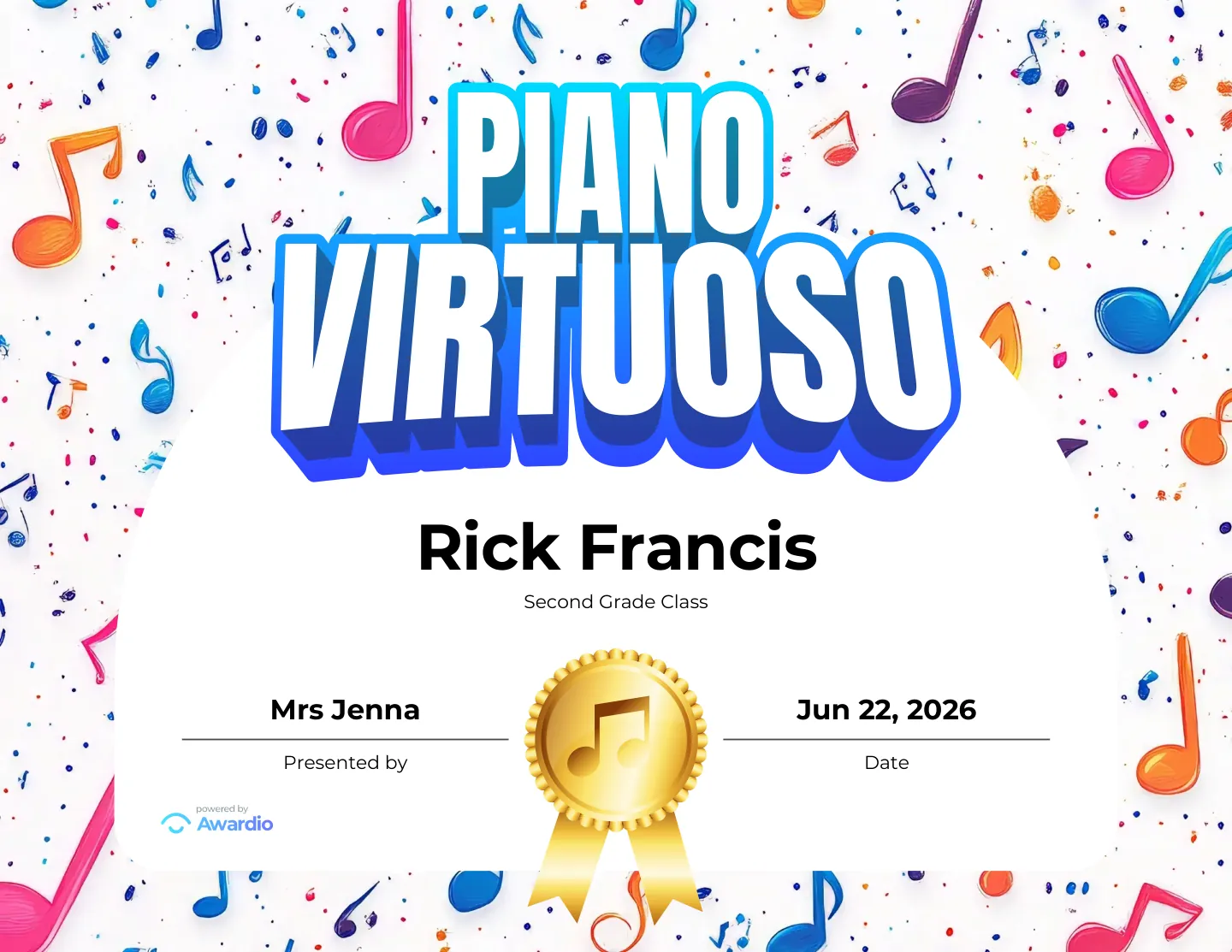 Piano certificate for the classroom