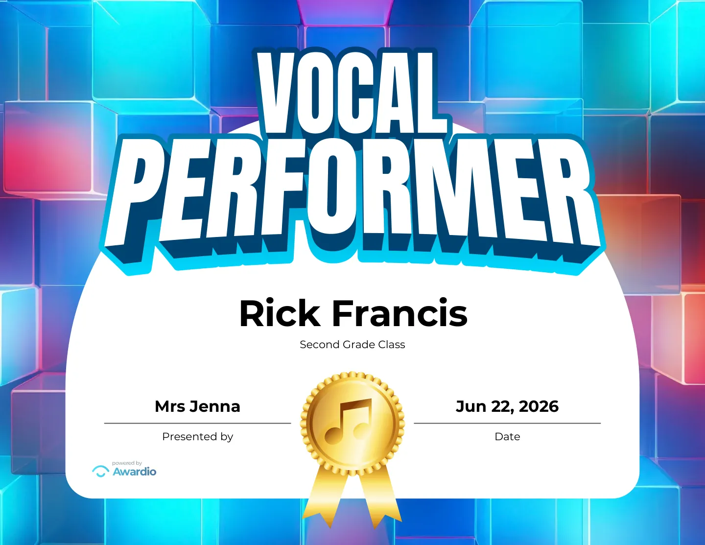 Singing certificate you can print or send