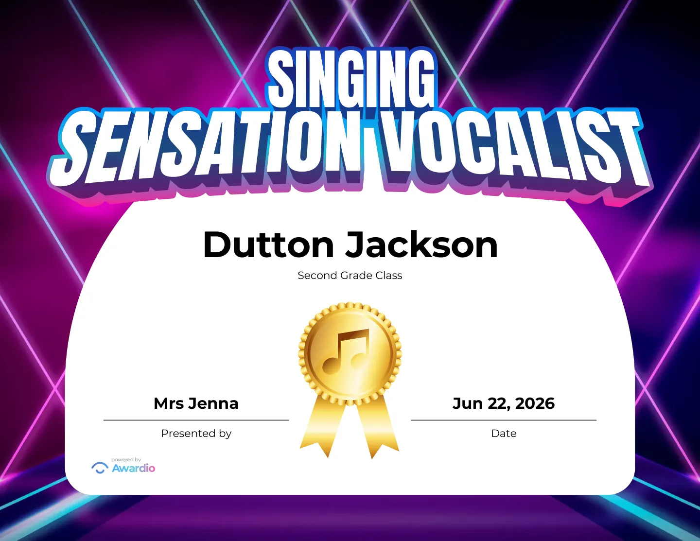 Music certificate for the classroom
