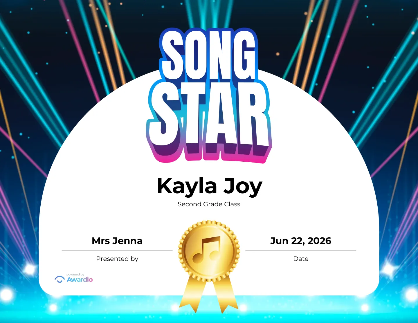 Customizable Singing certificate for students