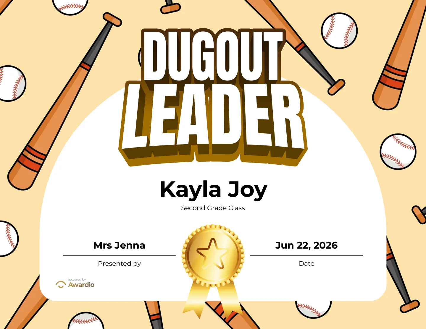 Customizable Baseball certificate for students