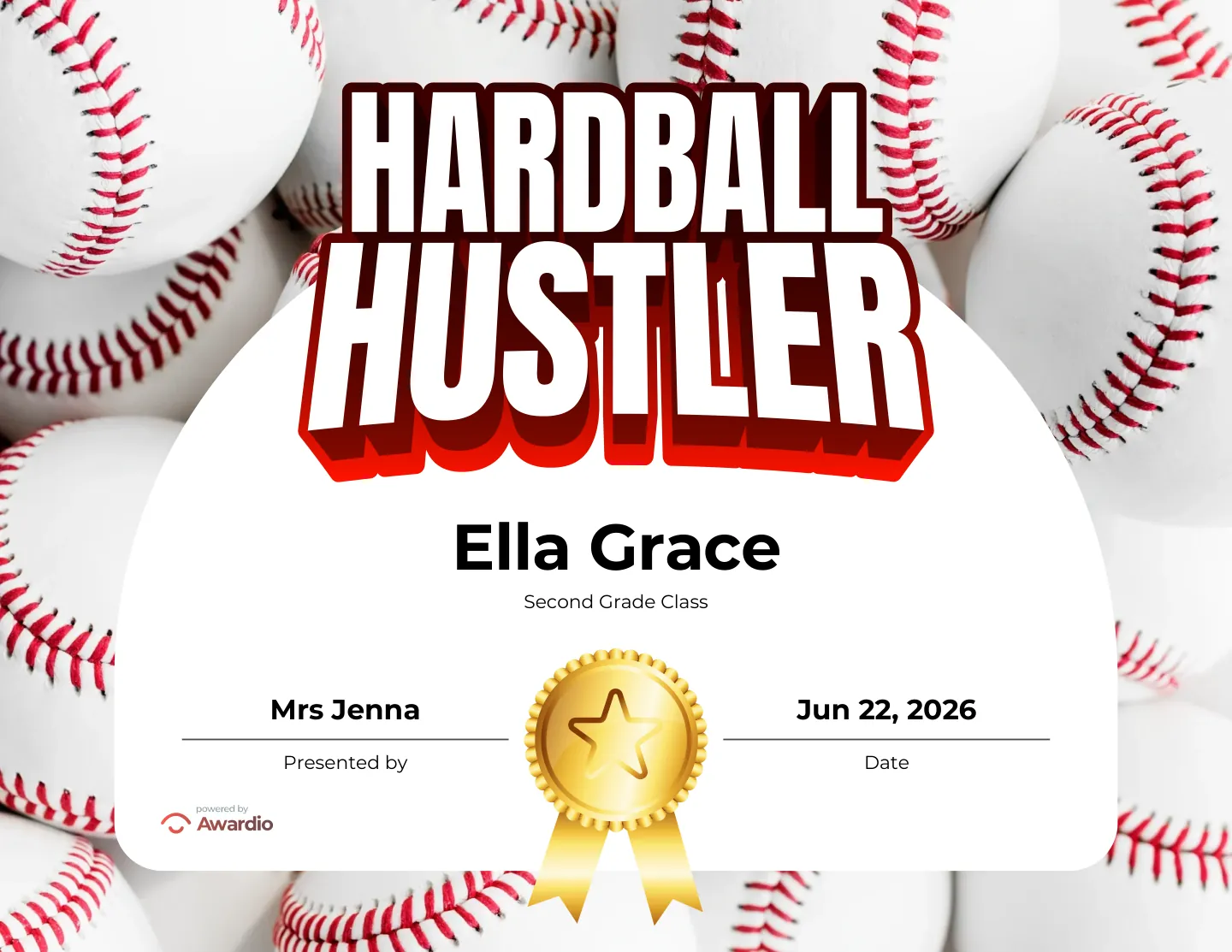 Baseball recognition award template