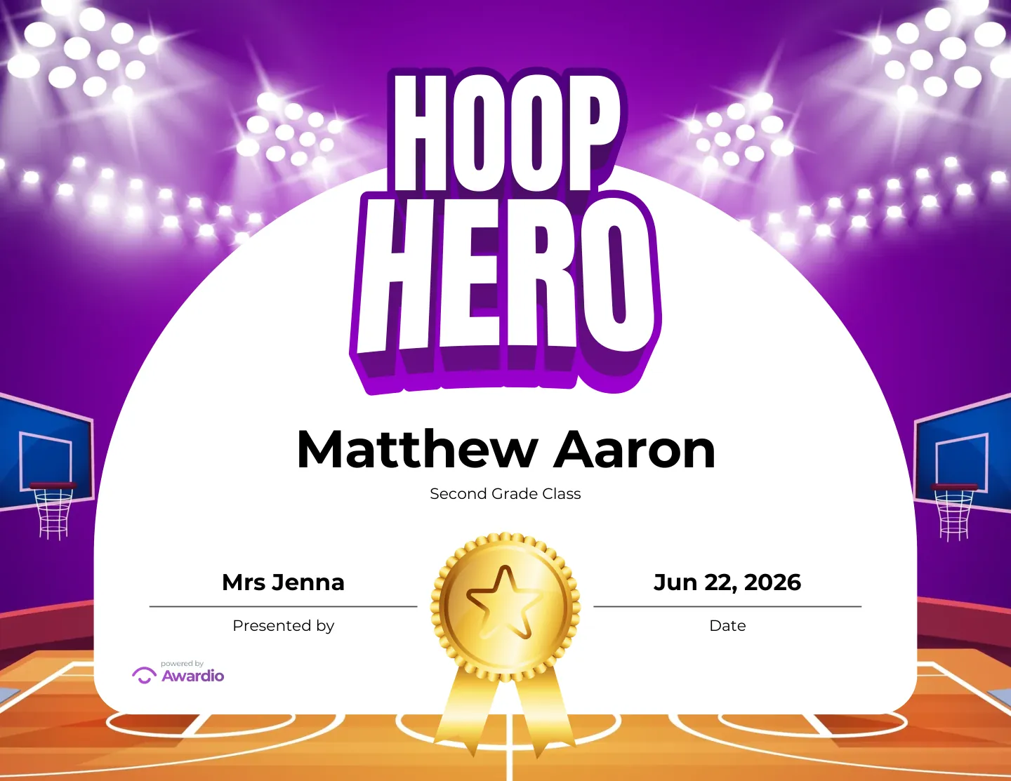 Digital Basketball award certificate example