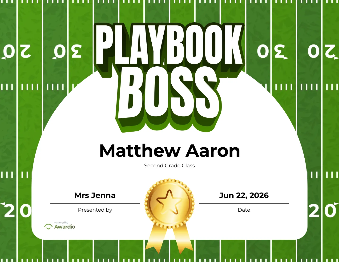 Digital Football award certificate example