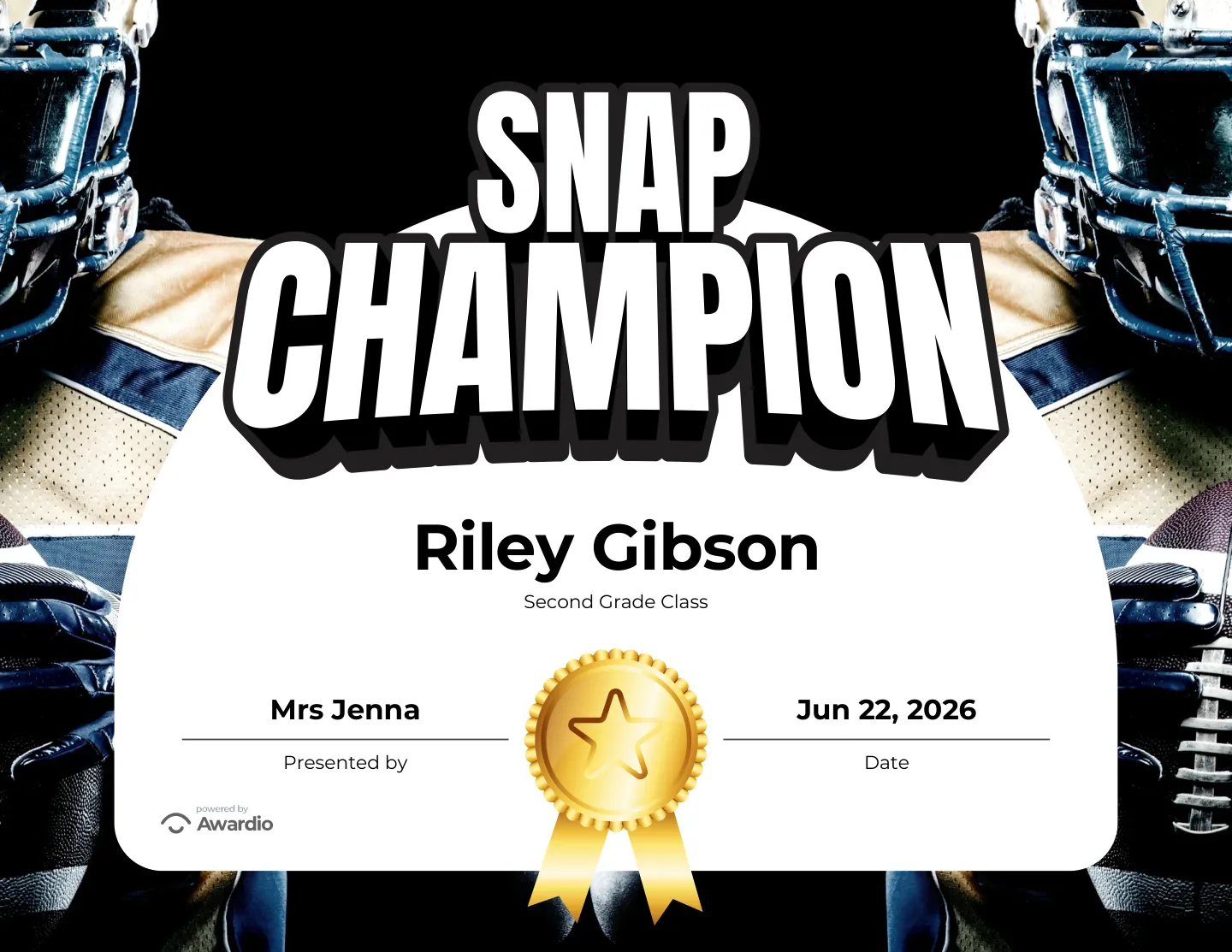 Personalized Football student certificate
