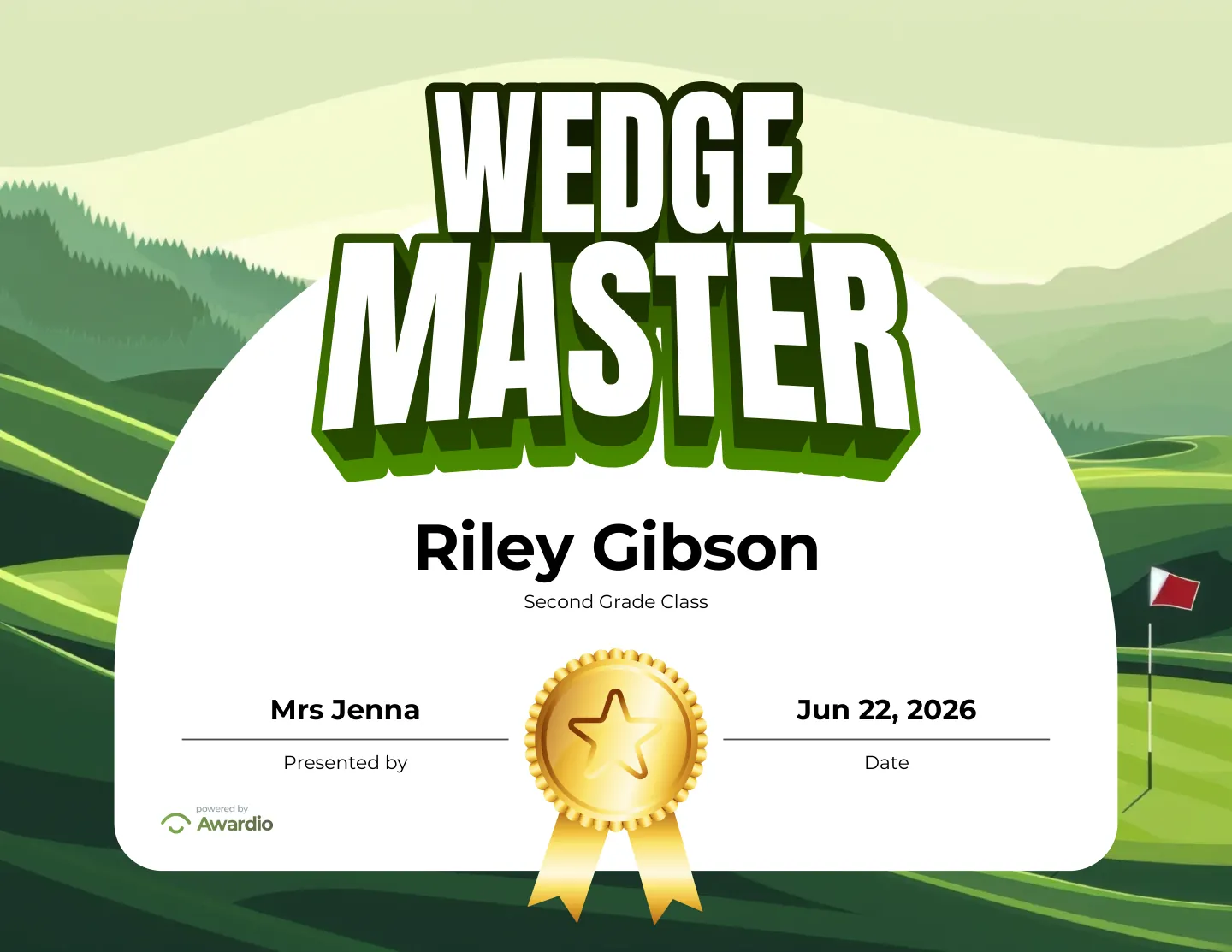 Personalized Golf student certificate