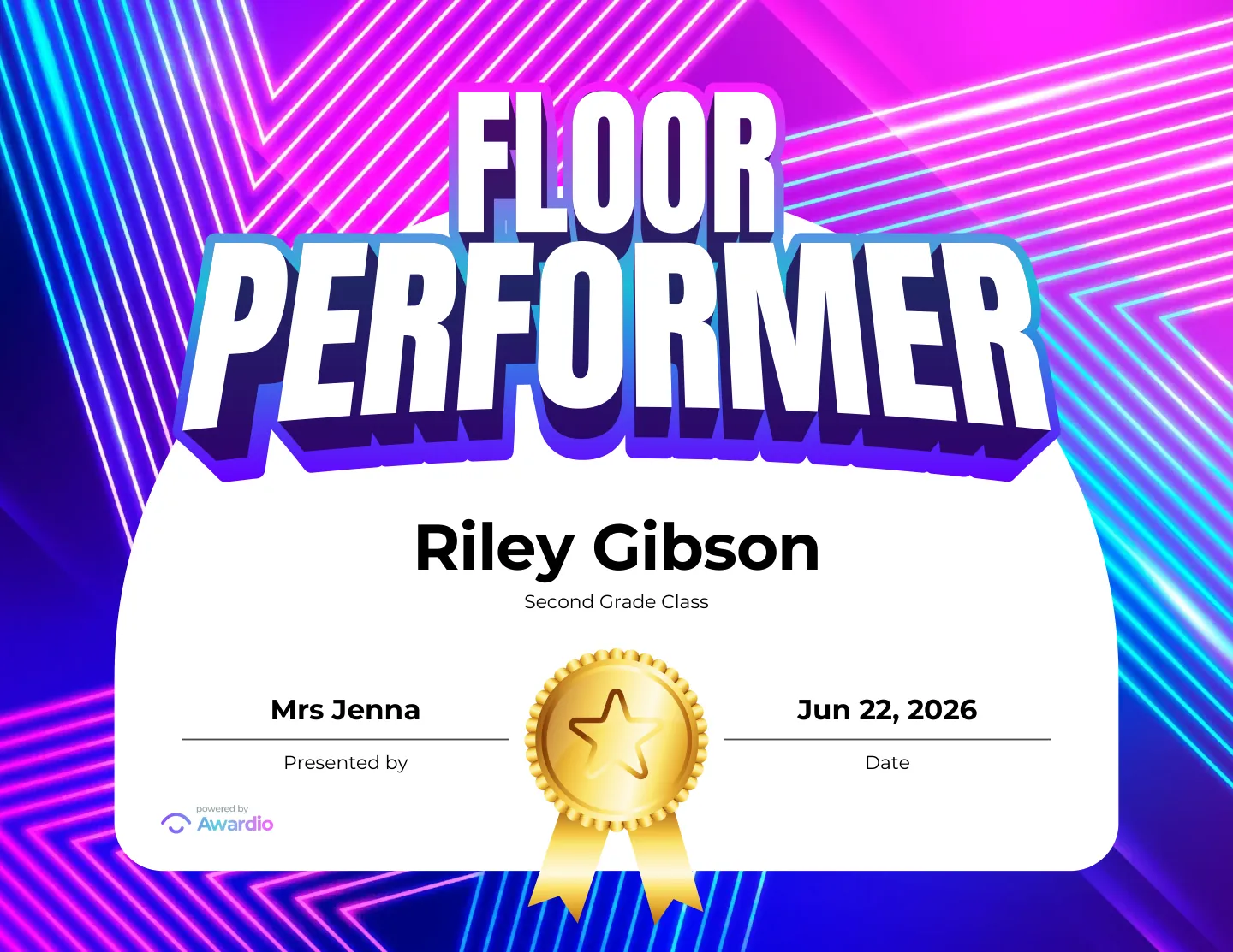 Personalized Gymnastics student certificate