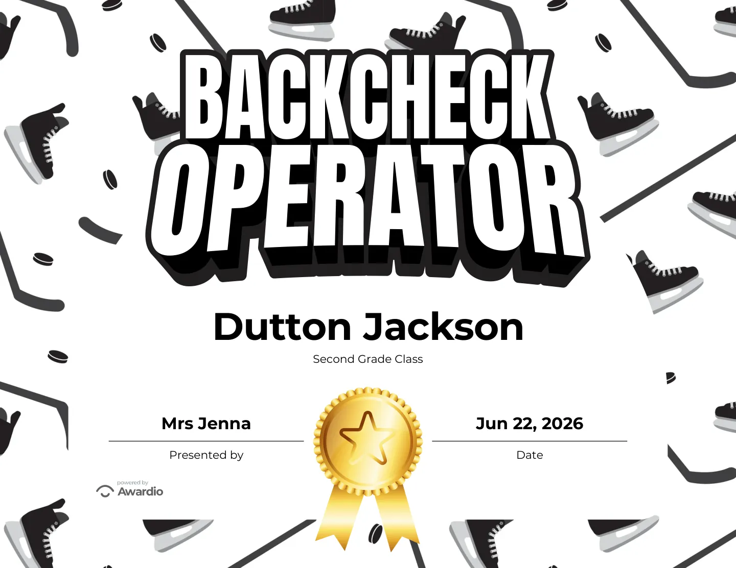 Printable Hockey award certificate