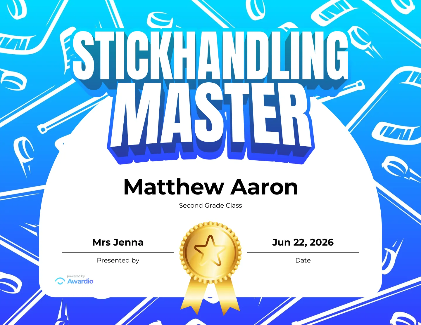 Digital Hockey award certificate example