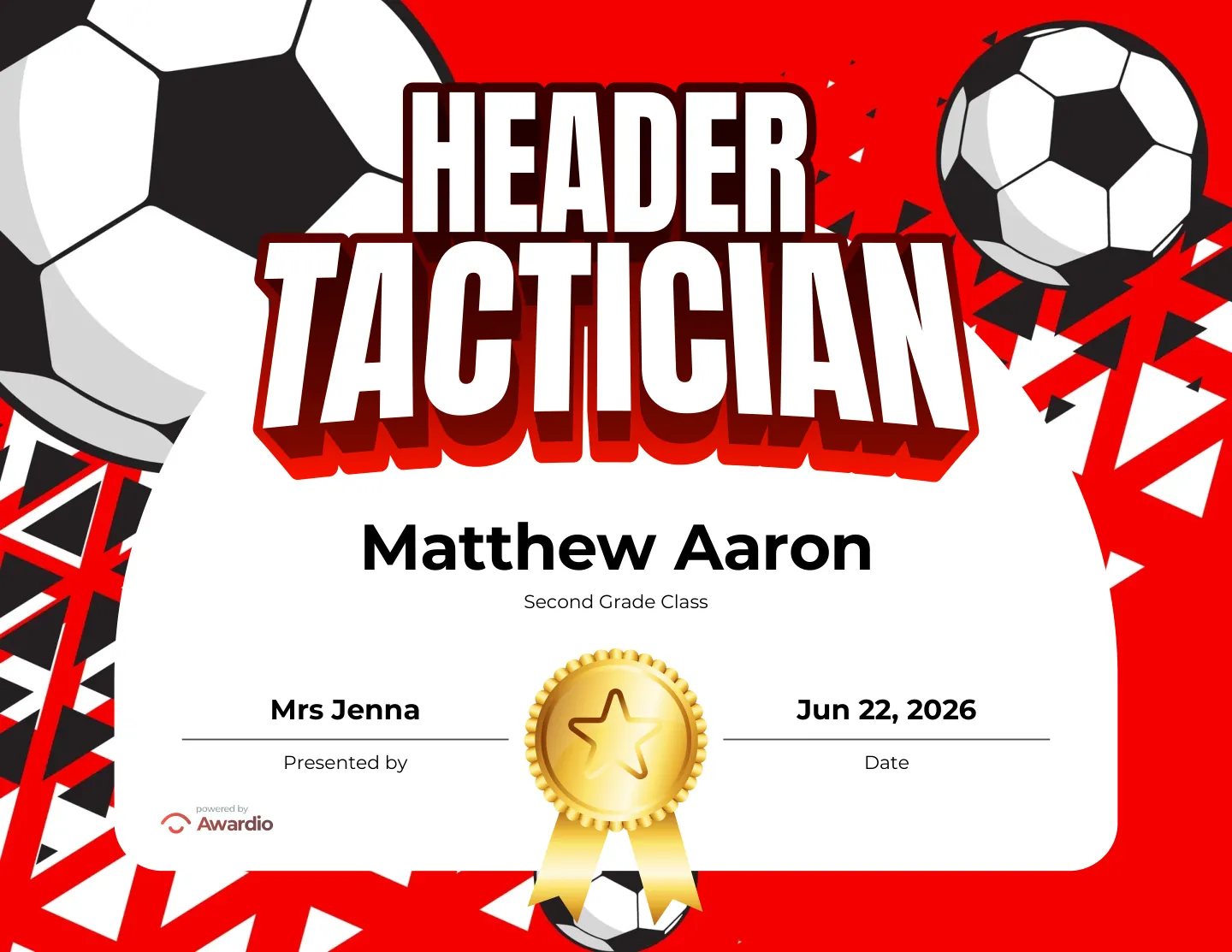 Digital Soccer award certificate example