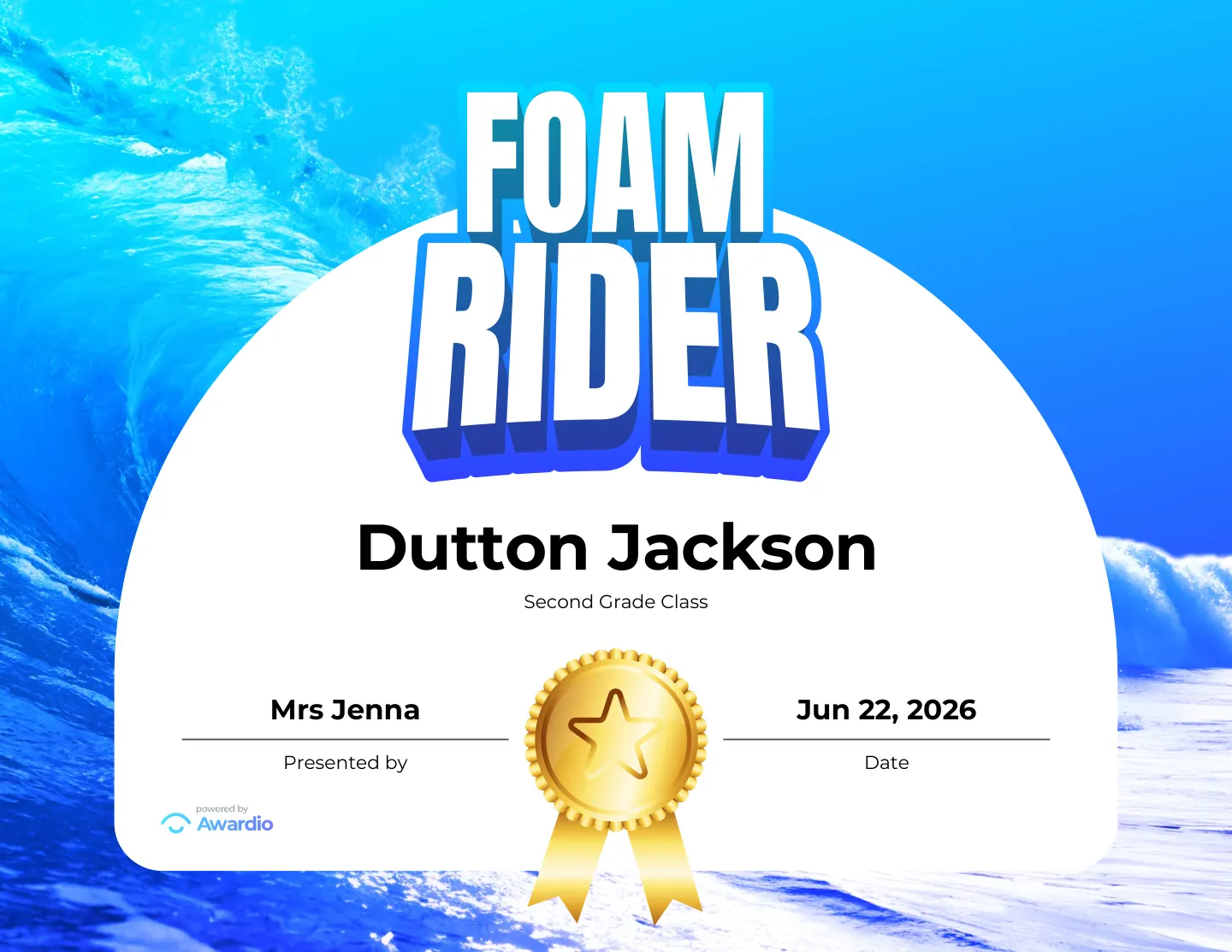 Printable Surf award certificate