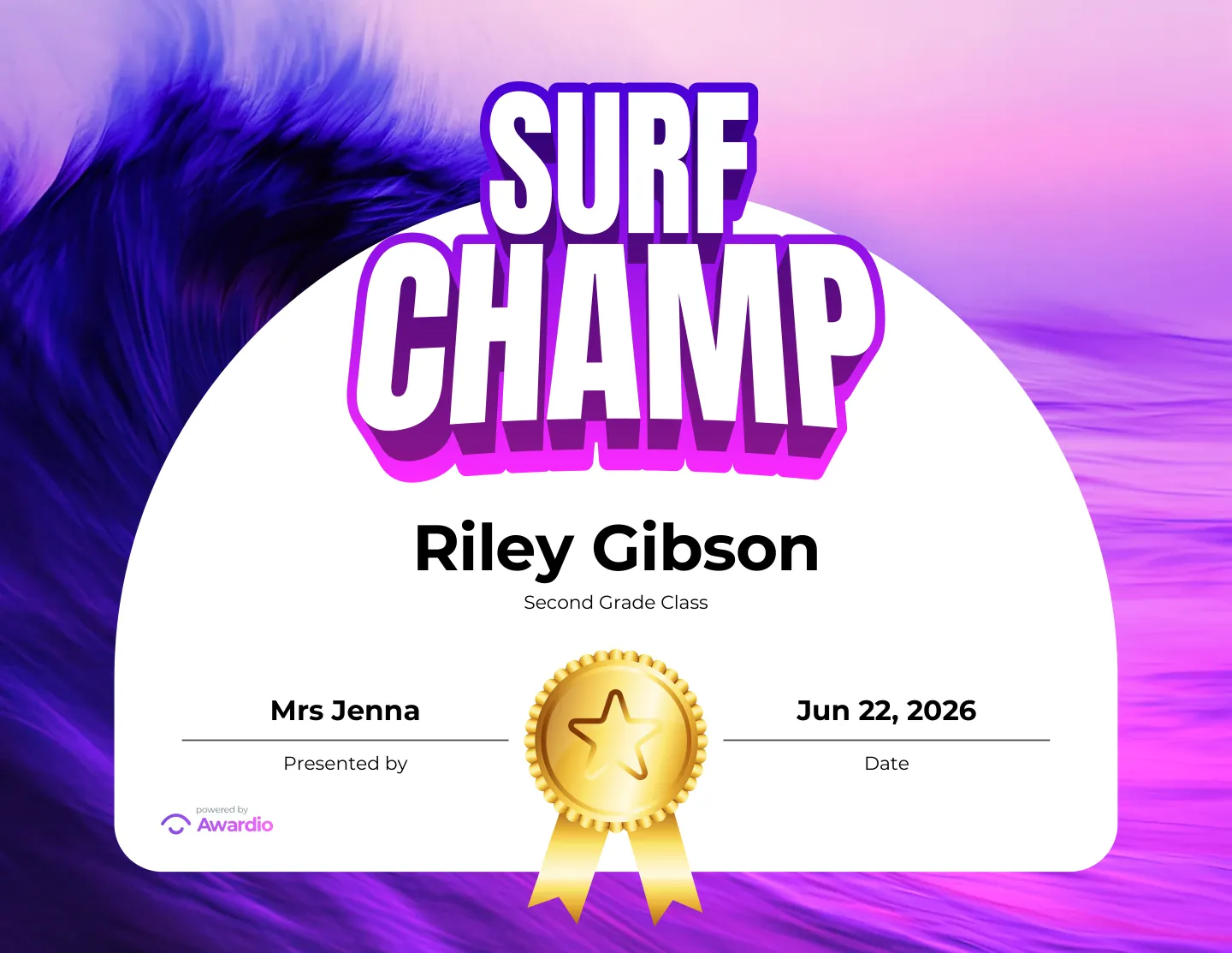 Personalized Surf student certificate