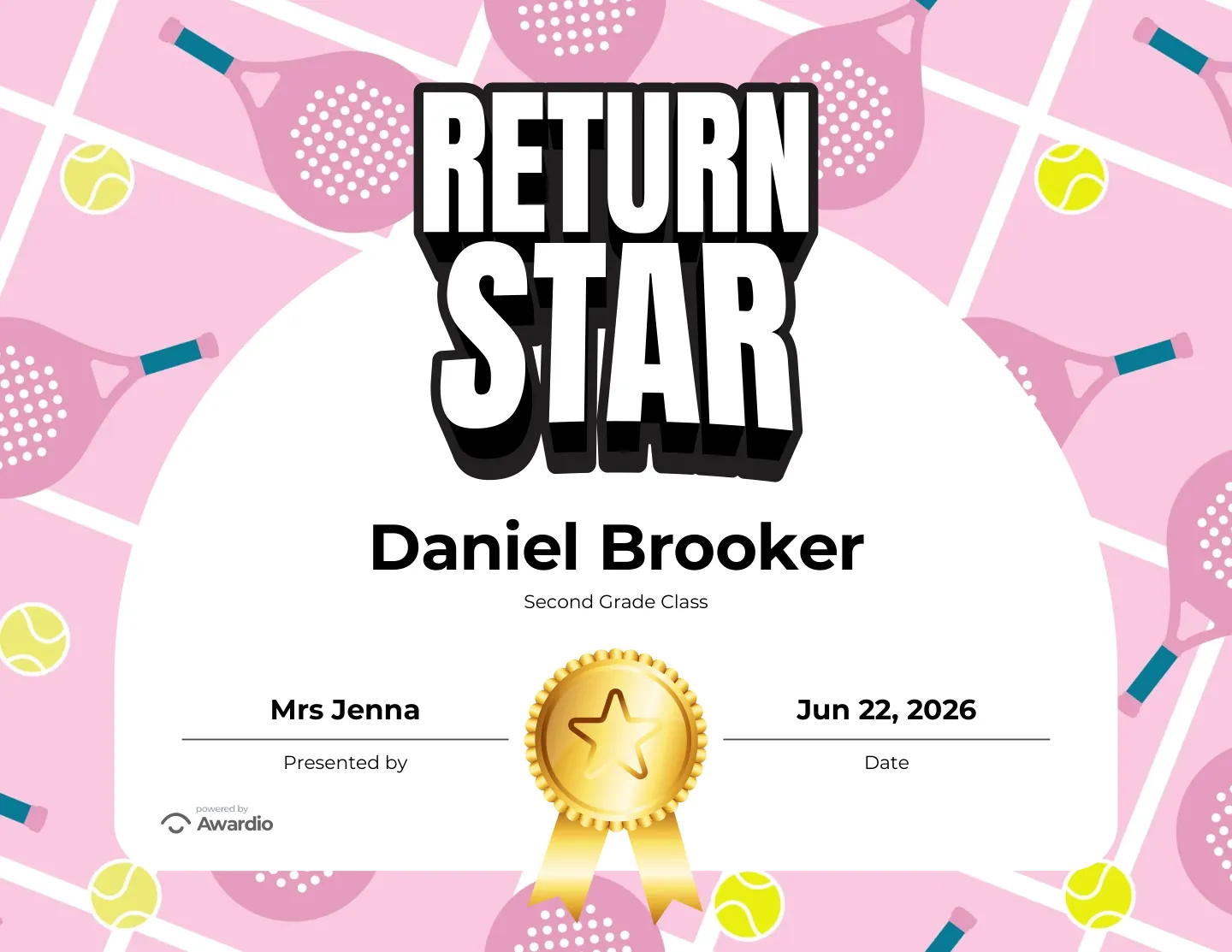 Printable Tennis award for kids