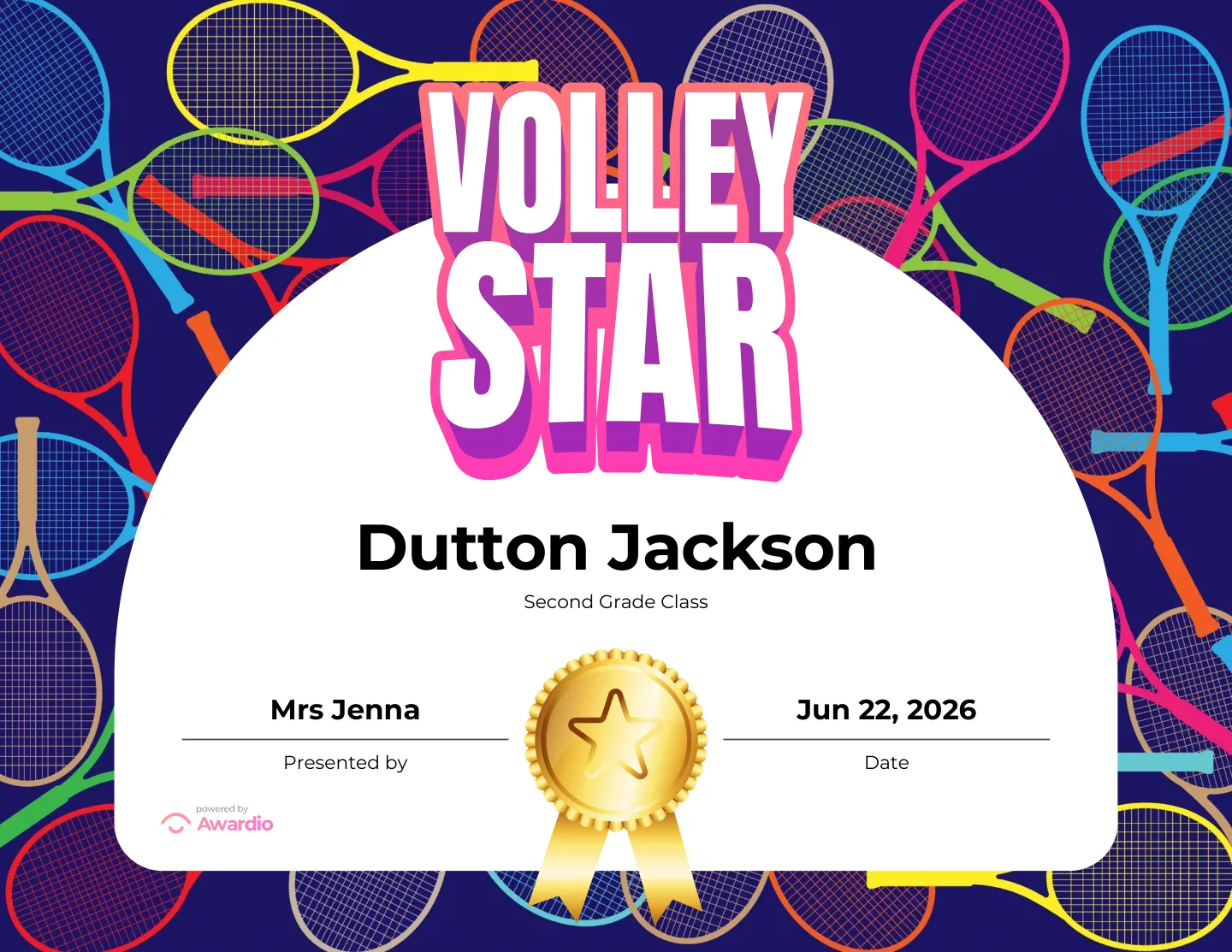 Printable Tennis award certificate