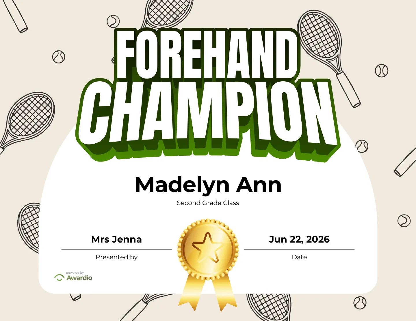 Editable Tennis award certificate