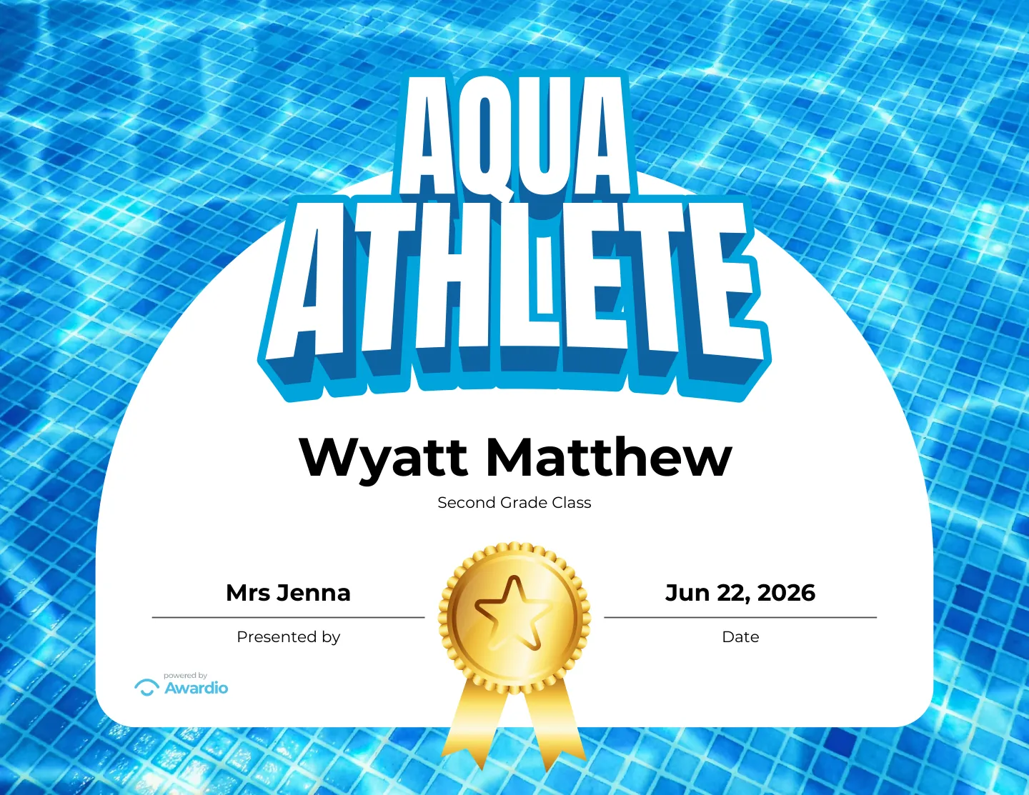 Swim award certificate template
