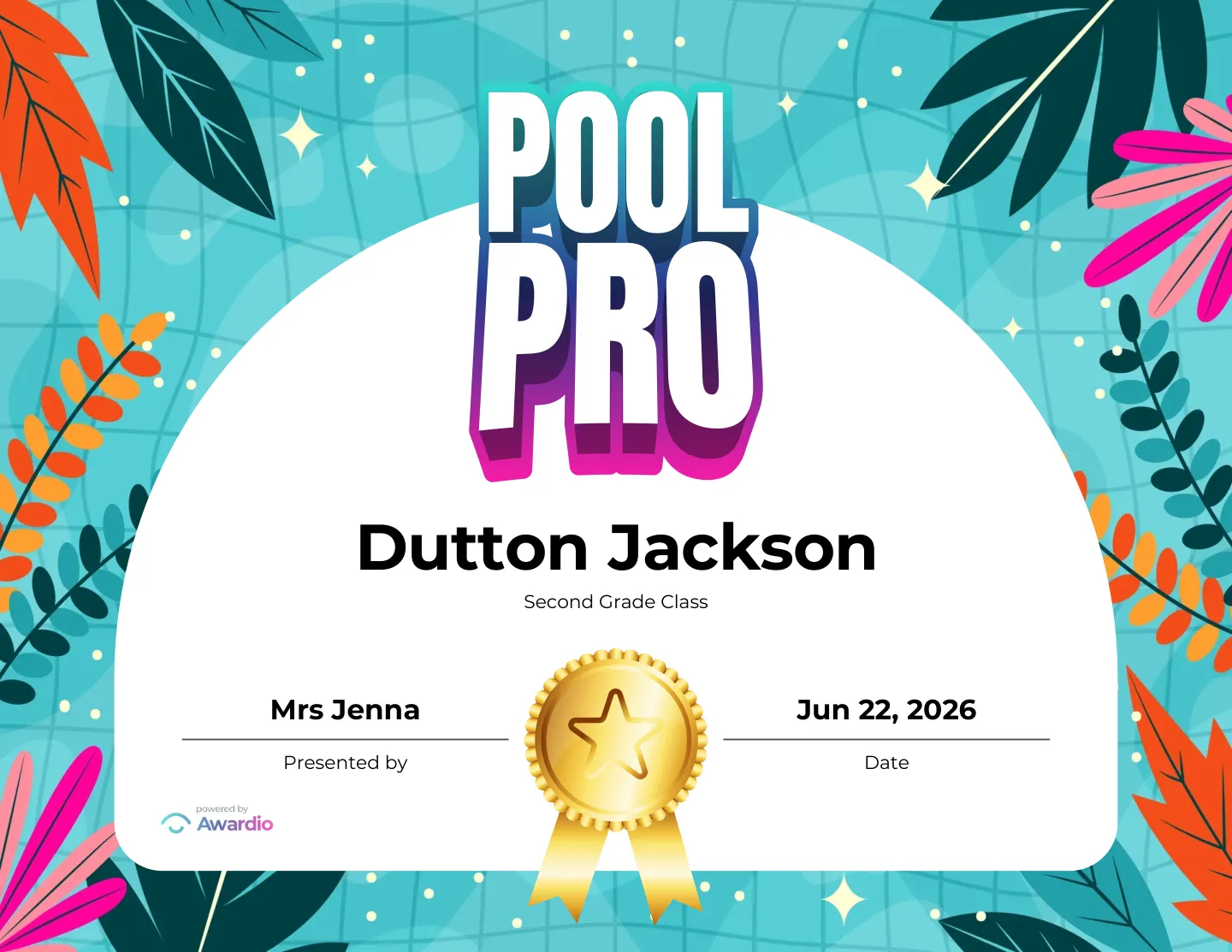 Printable Swim award certificate