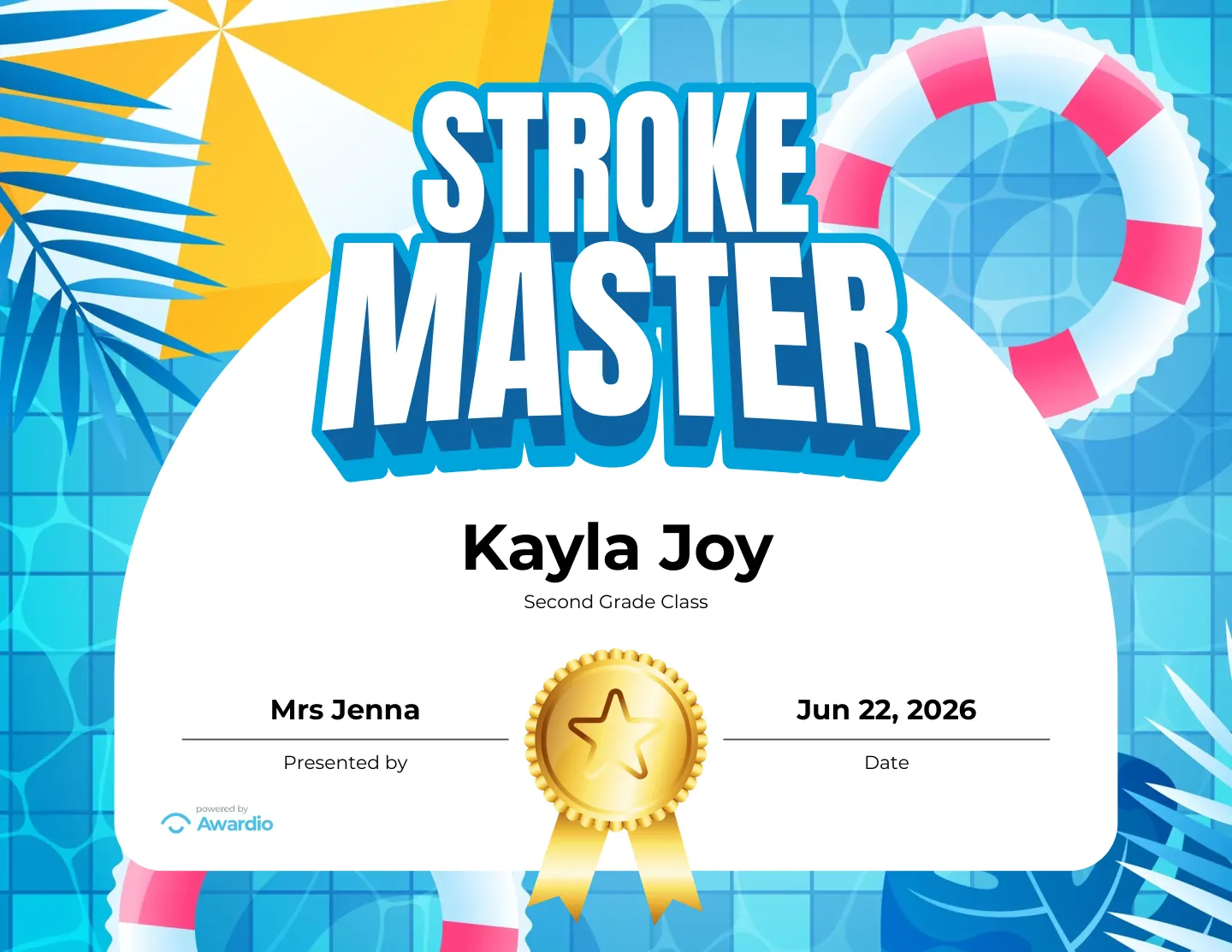 Customizable Swim certificate for students