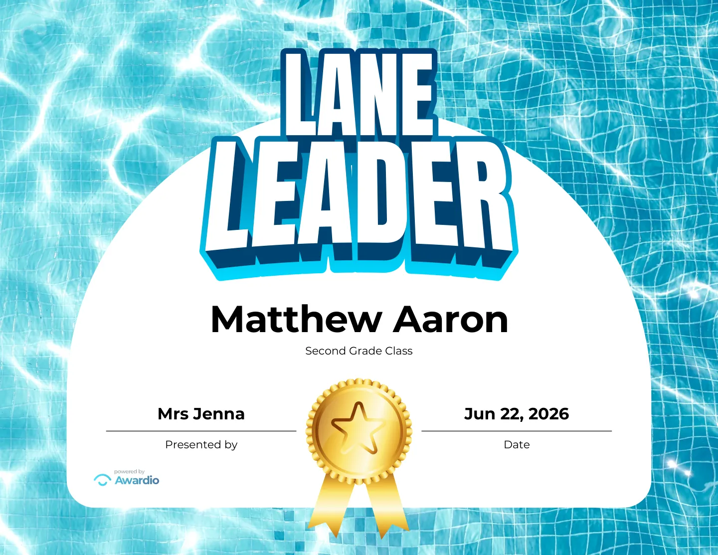 Digital Swim award certificate example