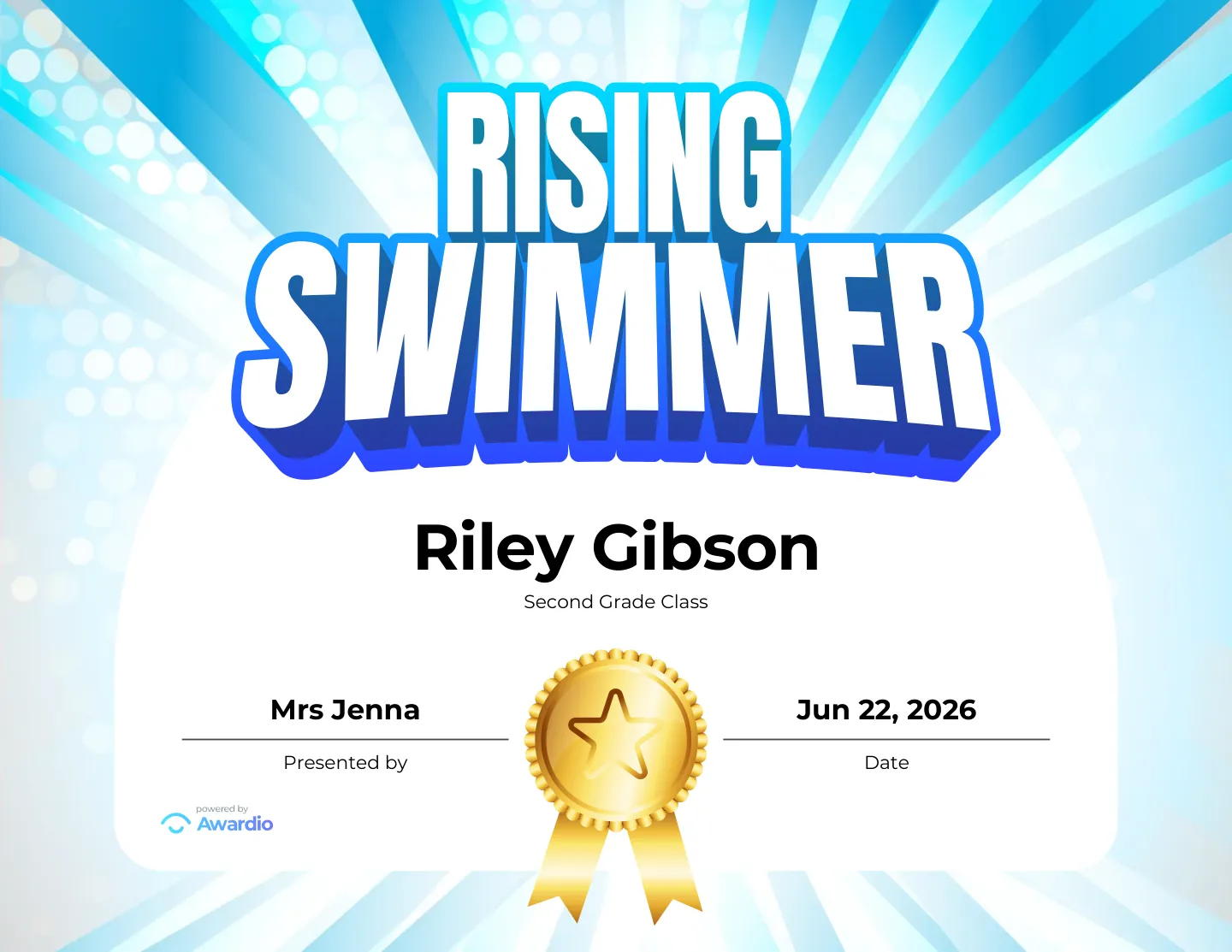 Personalized Swim student certificate